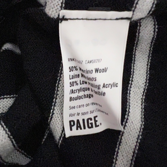 Paige Allie Wool Blend Knit Asymmetrical Stripe Crew Neck Pullover Sweater Large - Picture 3 of 4